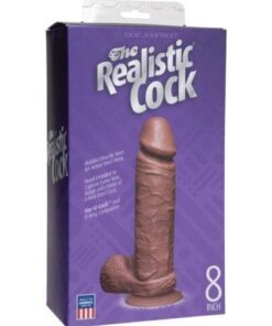 8" Realistic Cock w/Balls - Brown