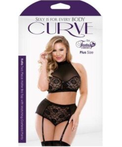 Curve Katia Halter Bra w/Gartered Panties Black 3X/4X