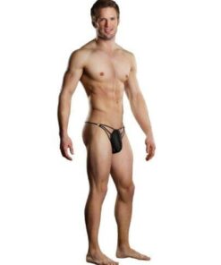 Male Power G-string w/Straps & Rings Black L/XL