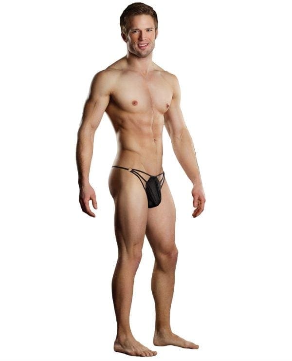 Male Power G-string w/Straps & Rings Black L/XL