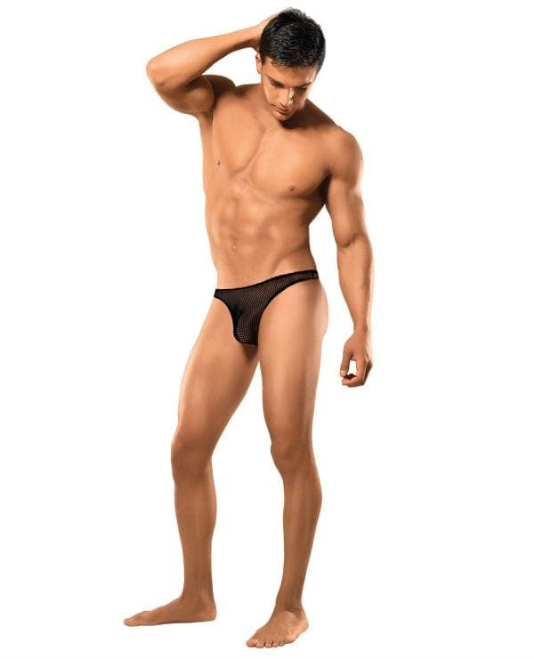 Male Power Stretch Net Pouch Thong Black L/XL