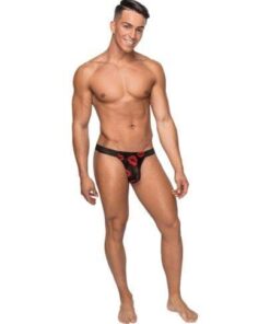 Kiss Me Stretch Mesh Micro Thong V Blk/Rd S/M