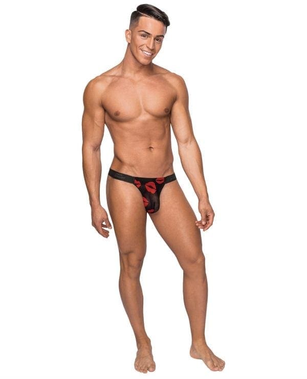 Kiss Me Stretch Mesh Micro Thong V Blk/Rd S/M