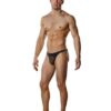 Male Power Sheer Nylon Lycra Pouch Thong Black L/XL