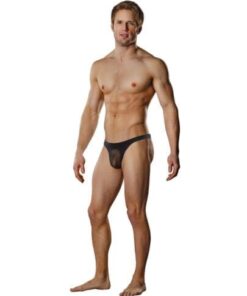 Male Power Sheer Nylon Lycra Pouch Thong Black L/XL