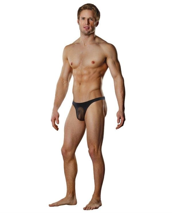 Male Power Sheer Nylon Lycra Pouch Thong Black L/XL