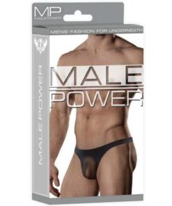 Male Power Sheer Nylon Lycra Pouch Thong Black S/M