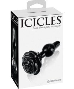 Icicles No. 77 Hand Blown Glass Rose Butt Plug - Black