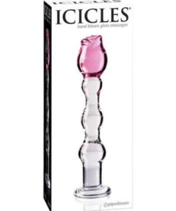 Icicles No. 12 Hand Blown Glass Massager - Clear w/Rose Tip