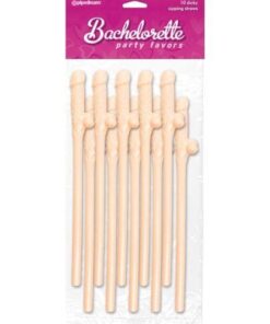 Bachelorette Party Favors Dicky Sipping Straws - Flesh Pack of 10