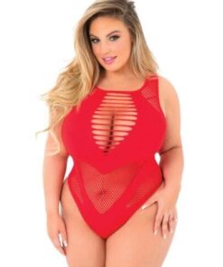 Pink Lipstick Low Blow Cut Out Bodysuit Red QN