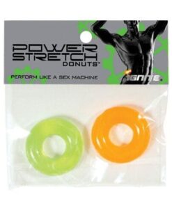 Ignite Power Stretch Donut Cock Ring - Orange/Green Pack of 2