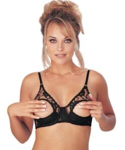 Lace Underwire Open Tip Bra w/Adjustable Straps & Back Black 34