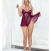 European Lace Teddy Babydoll Wine LG