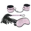 Spartacus Faux Leather Wrist Restraints Blindfold & Flogger Bondage Kit - Pink