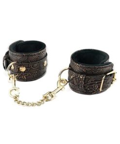 Spartacus Faux Fur Lining Wrist Restraints - Brown Floral Print