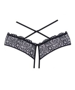 Adore Crayzee Open Panty w/Criss Cross Waist Straps & Lace Black O/S