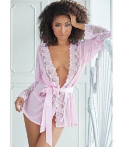 Allure Nina Lace & Mesh Robe w/G-String Pink L/XL