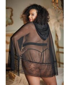 Allure Lace & Mesh Cape w/Attached Waist Belt (G-String NOT included) Black QN