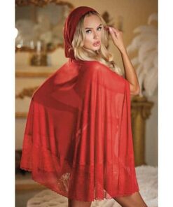 Allure Lace & Mesh Cape w/Attached Waist Belt (G-String NOT included) Red O/S