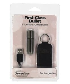 First Class Mini Rechargeable Bullet w/Crystal - 9 Functions Gun Metal