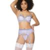 Crystal Pink Buffalo Check Print Bra Garter Belt & String Grey/Pink LG