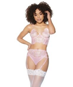 Crystal Pink Longline Bra, Garter Belt & Panty Pink SM