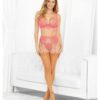 Underwire Bra Garterbelt Open Crotch Panty & Hose Coral XL