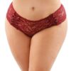 Bottoms Up Magnolia Stretch Lace Crotchless Panty w/Ribbon Lace Up Front Garnet QN