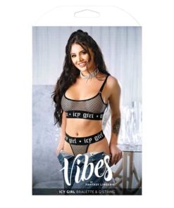 Vibes Icy Girl Metallic Fishnet Bralette & G-String Black L/XL