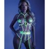 Glow Black Light Embroidered Cupless Garter Teddy (Pasties Not Included) Neon Chartreuse M/L