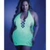 Glow Black Light Net Halter Dress Neon Green QN