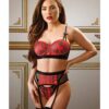 Tease Sophie Plaid Long Line Bra Garter Belt & G-String Red L/XL