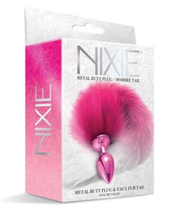 Nixie Metal Butt Plug w/Faux Fur Tail - Pink Metallic