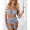 Lace Up Top w/Matching Cheekini Garterbelt & Leg Garters Daisy Blue O/S