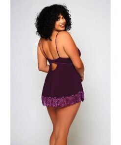 Cross Dye Lace & Microfiber Babydoll & G-String Purple 1X