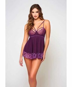 Cross Dye Lace & Microfiber Babydoll & G-String Purple LG