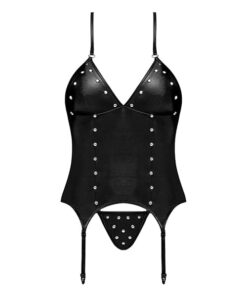 Lust Madame Corset w/Metal Garters & G-String Black L/XL