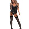 Lust Madame Corset w/Metal Garters & G-String Black S/M