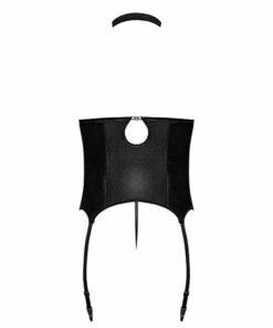 Lust Mistress Cupless Corset w/Velcro Choker Collar, Metal Garters & G-String Black L/XL