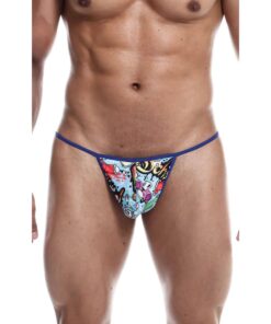 Male Basics Sinful Hipster Music T Thong G-String Blue Print LG