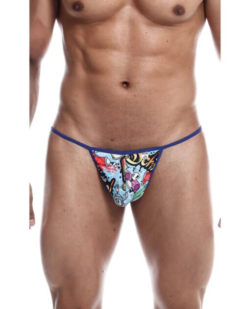 Male Basics Sinful Hipster Music T Thong G-String Blue Print MD