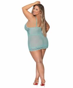 Seabreeze Lace Up Chemise & G-String Turquoise 2X