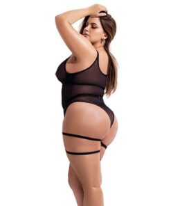 Underwire Mesh Bodysuit w/Garterbelt Black 1X/2X