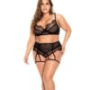 Underwire Mesh & Lace Top w/Bottom & Attachable Garters Black 3X/4X