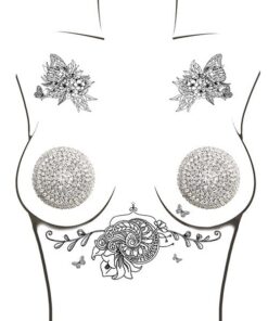 Neva Nude Burlesque Big O Crystal Jewel Reusable Silicone Pasties - Silver O/S