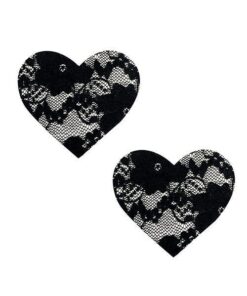 Neva Nude Lace Heart Pasties - Black O/S