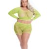 Pink Lipstick Leaf it to Me Long sleeve Crop Top & Short Green QN