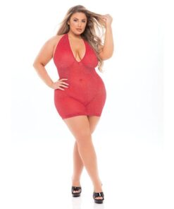 Pink Lipstick Love Bite Plunge Halter Dress (Fits up to 3x) Red QN