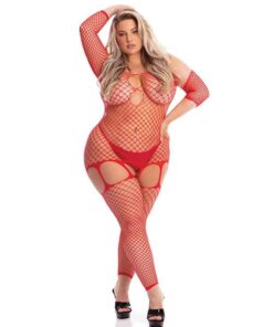 Pink Lipstick In My Head Net Bodystocking Red QN